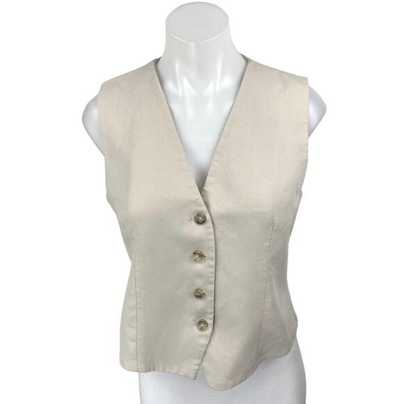 Zara Women's Beige Sleeveless V Neck Button Up Casual Blouse Vest Top Size S - Picture 1 of 4